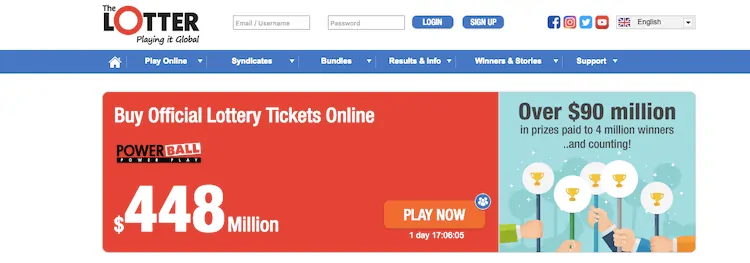 Screenshot of TheLotter homepage