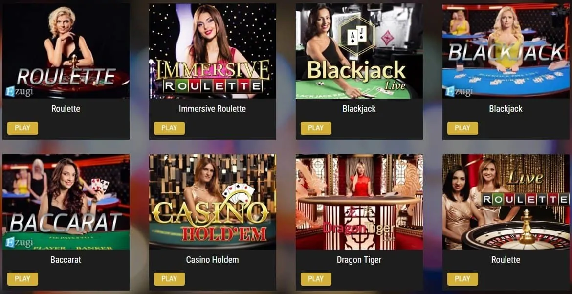 screenshot of the live casino games at showlion