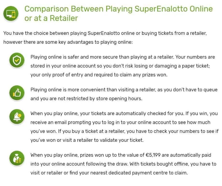 Advantages of playing Superenalotto from the internet compared to offline.