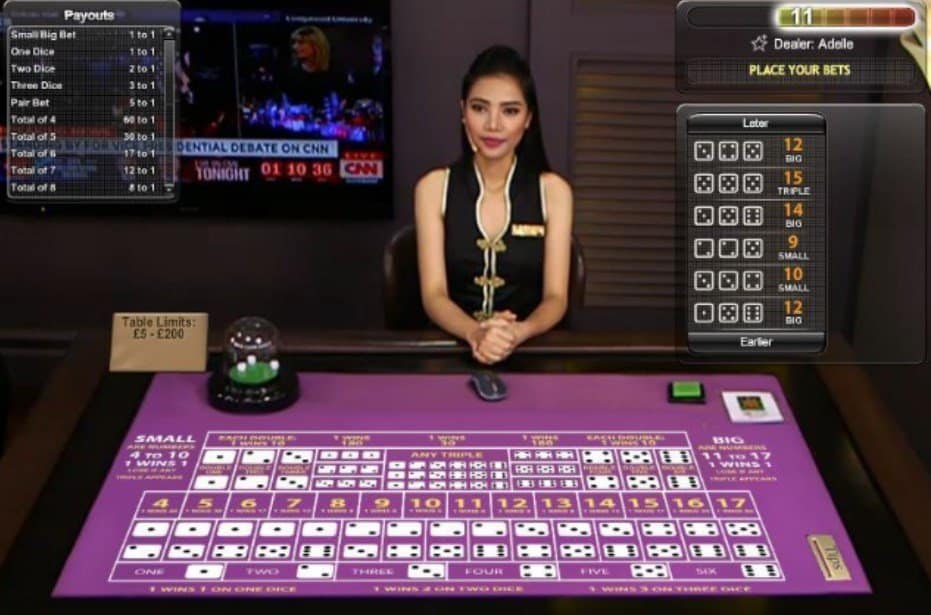 Screenshot of an Asian Sic Bo dealer