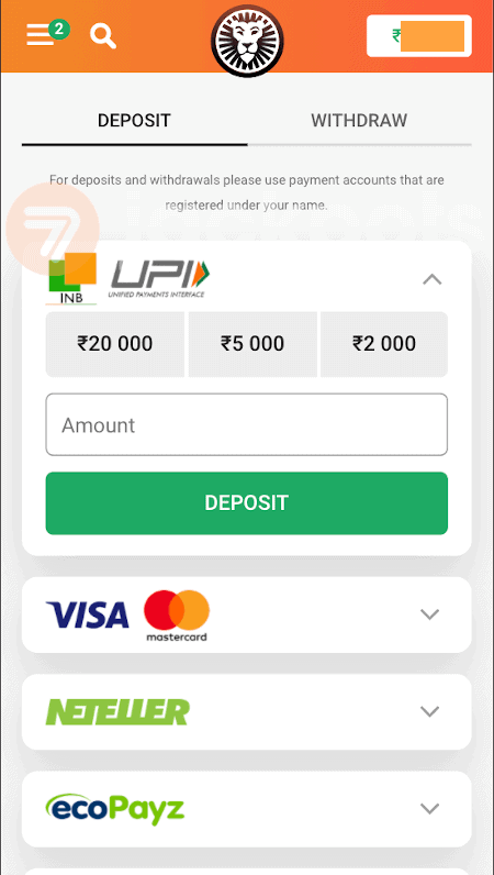 screenshot step 2 how to deposit