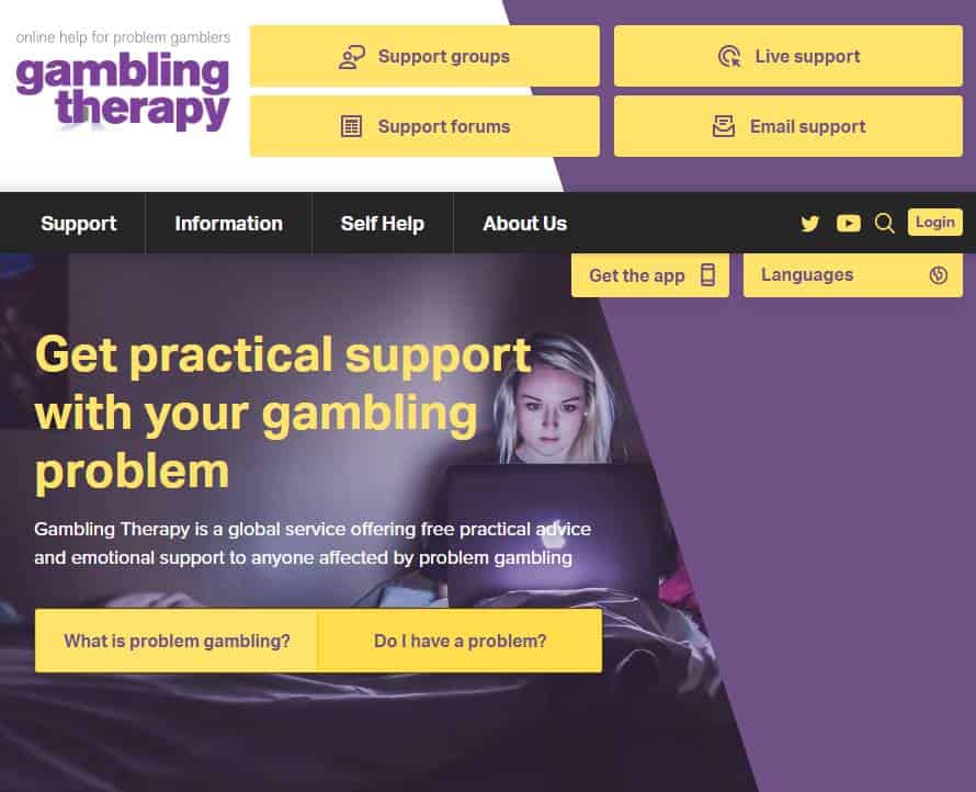 Screenshot of Gambling Therapy UK website