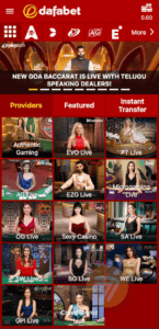 preview of dafabet's live tables lobby on mobile