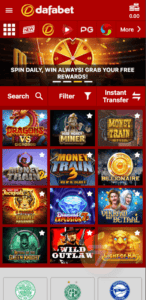 dafabet's slot lobby seen from a mobile device
