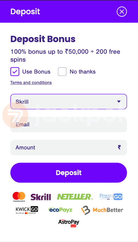 screenshot step 2 how to deposit