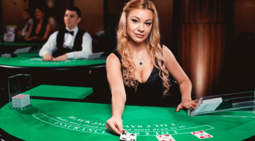 blackjack table with female dealer