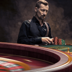 man at a roulette table placing bets