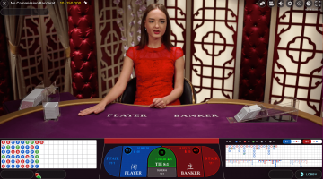 live dealer at baccarat table with road interface