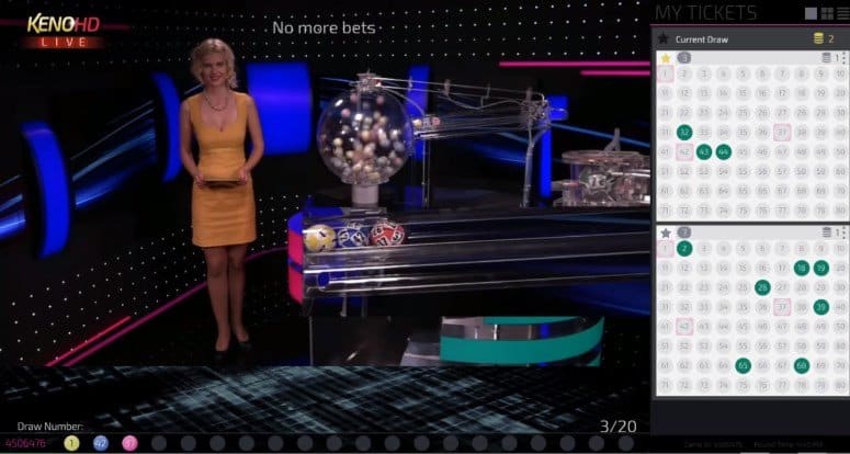 Screenshot of a blond keno live dealer