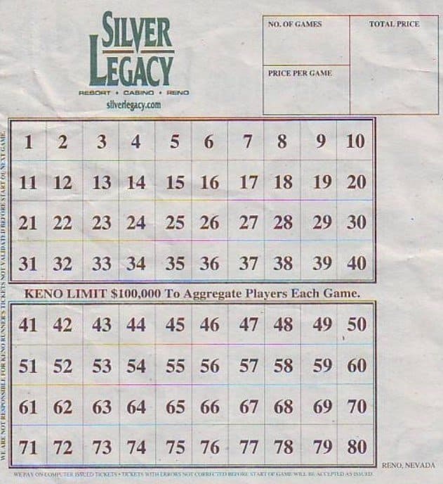 Image of a keno lottery slip