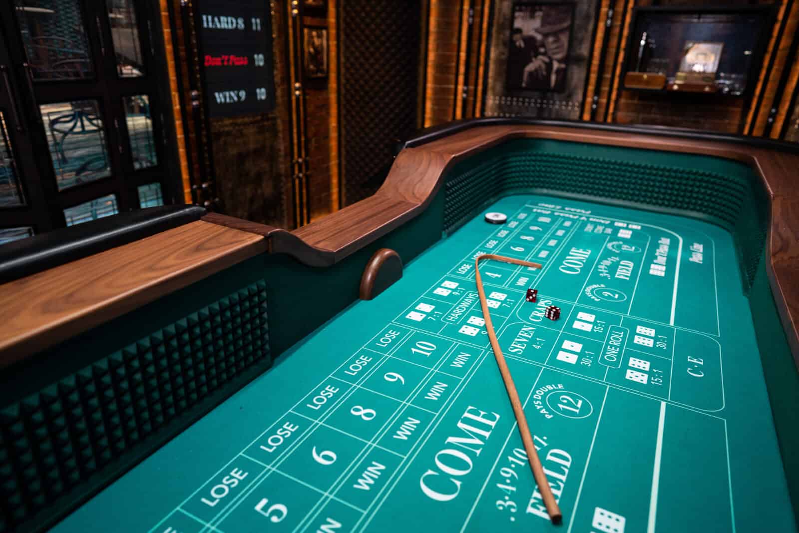 image of a craps table showing the felt and bet options.