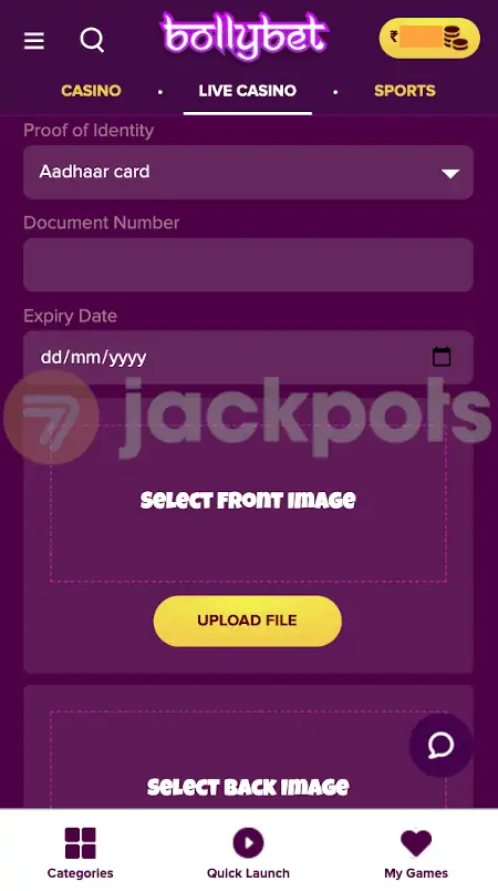 screenshot of KYC page