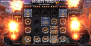 screenshot from the Money Train 2 slot showing the bonus feature round.