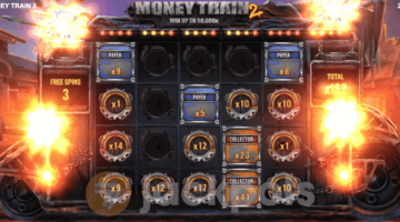 screenshot from the Money Train 2 slot showing the bonus feature round.