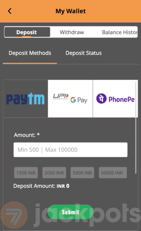 screenshot of step 3 how to deposit