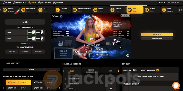 screenshot of tv bet game interface