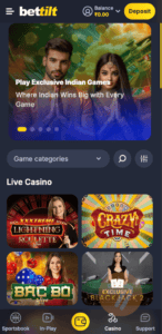 bettilt's live casino lobby on mobile