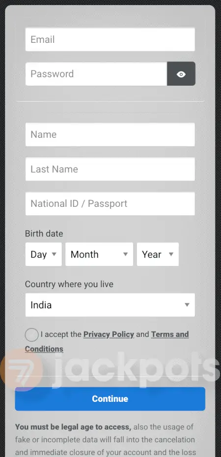 Sign up step 3