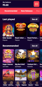 casino lobby of big boost casino on mobile