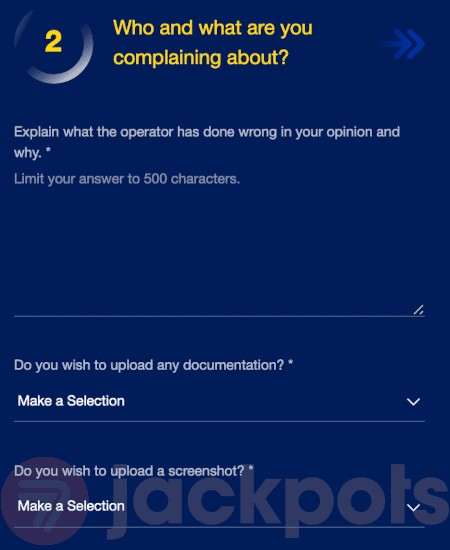 screenshot cara mengajukan komplain di curacao egaming step 3