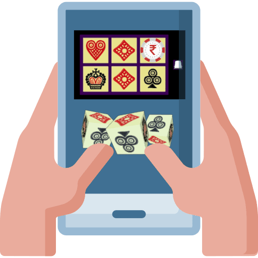 Illustration of hands holding mobile playing Jhandi Munda