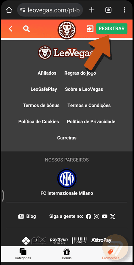 Captura de tela de como se registrar passo 1.