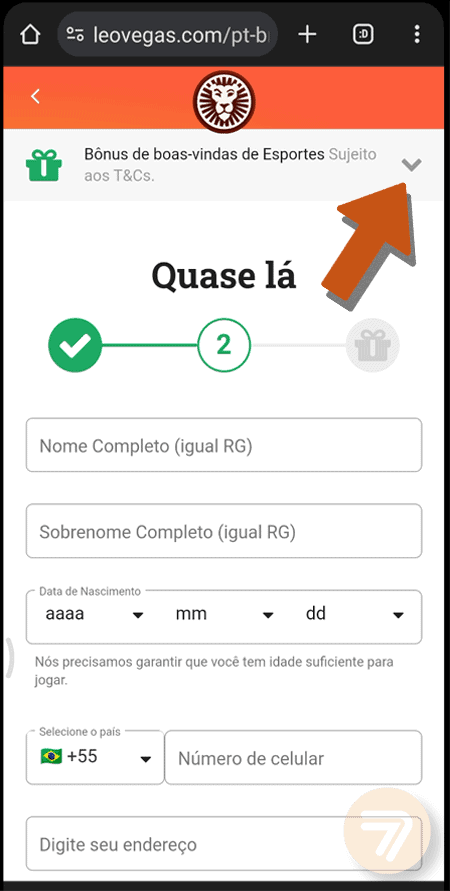 Captura de tela de como se registrar passo 3.