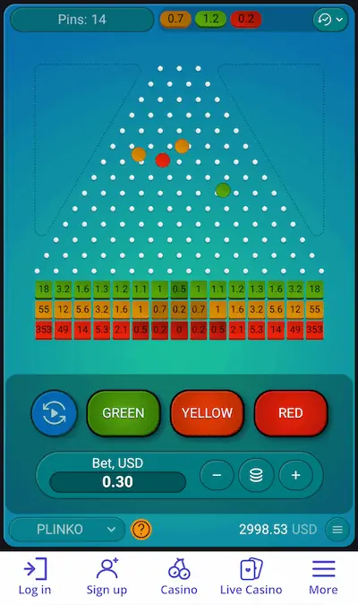 Spribe Plinko game interface.