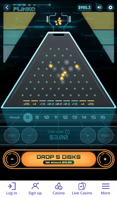 Turbo Plinko game interface.