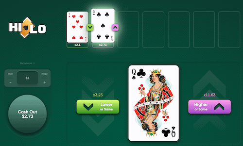 Turbo Games' hi lo game interface