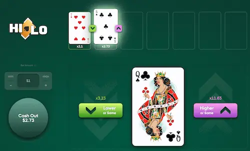 Turbo Games' hi lo game interface