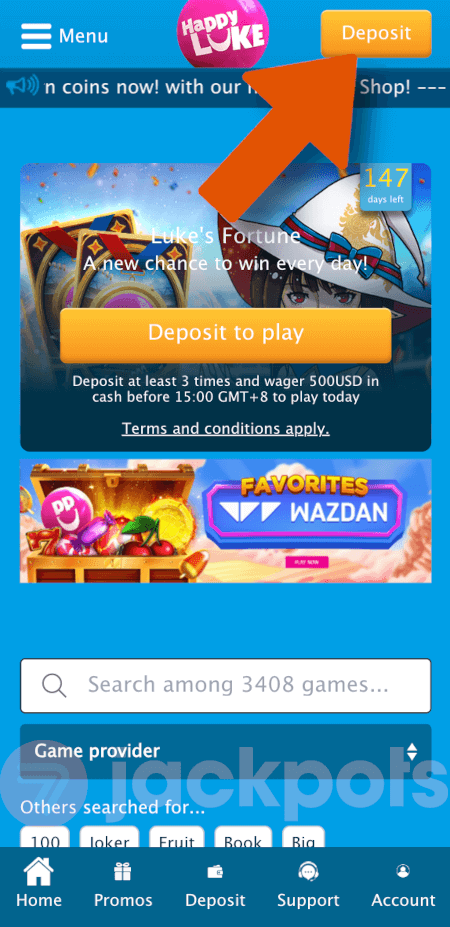 screenshot of how to deposit step 1