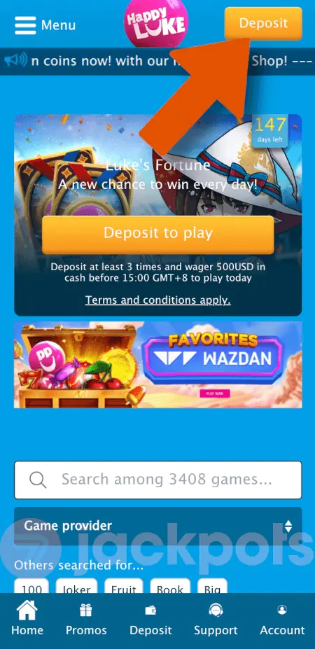 screenshot of how to deposit step 1