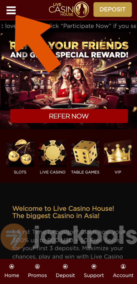 screenshot how to withdraw step 1 - Live Casino House India Review - Welcome Bonus up to ₹7,600
