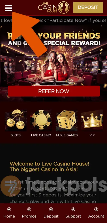 screenshot how to withdraw step 1 - Live Casino House India Review - Welcome Bonus up to ₹7,600