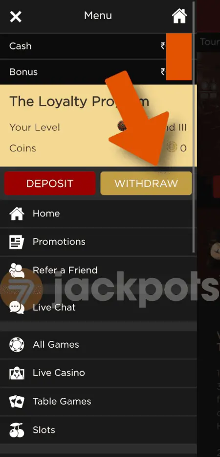 screenshot how to withdraw step 2 - Live Casino House India Review - Welcome Bonus up to ₹7,600