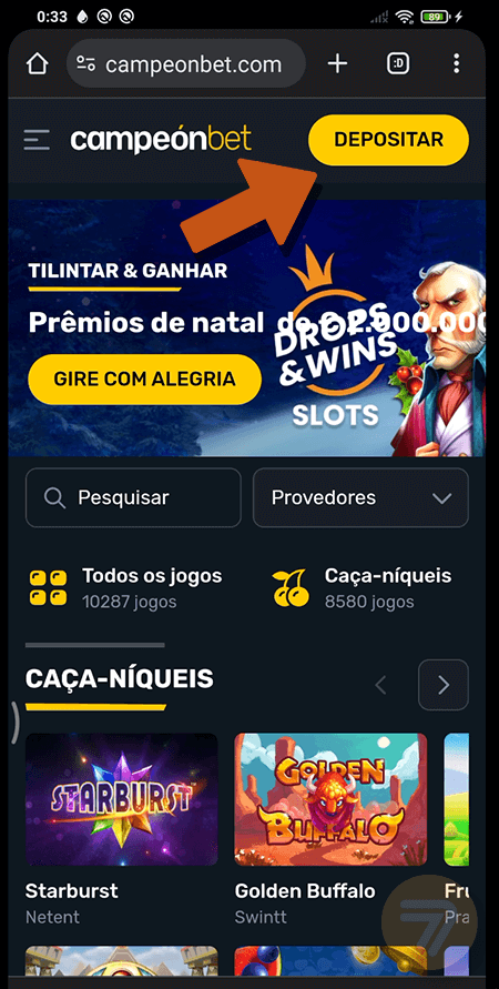 Captura de tela de como depositar passo 1.