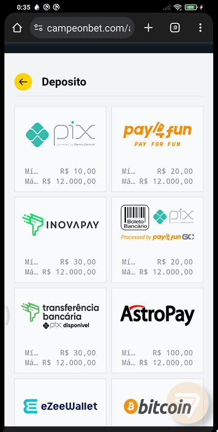 Captura de tela de como depositar passo 2.