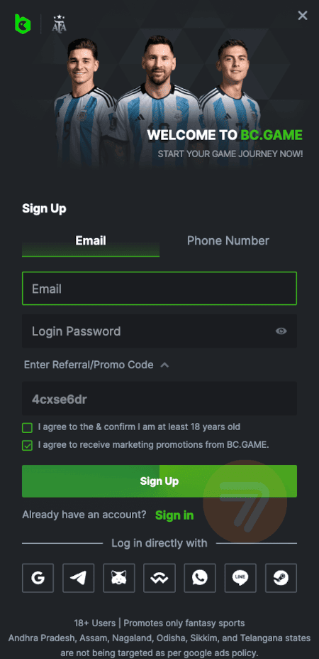 screenshot how to sign up step 2