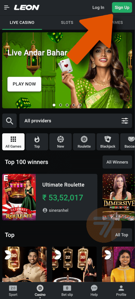 screenshot how to sign up step 1 - Leon.bet Casino Review - Indian Real Money Fun!