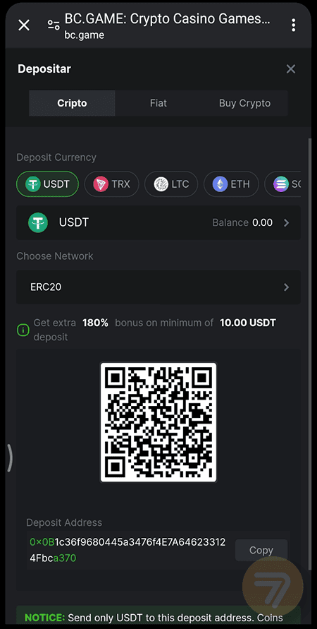 Captura de tela de como depositar passo 2.