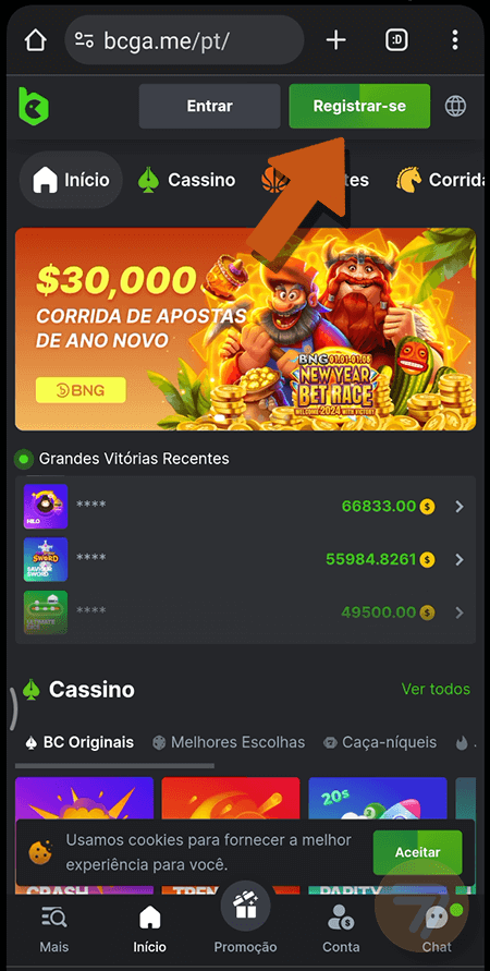 Captura de tela de como se registrar passo 1.