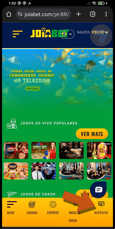 Captura de tela de como depositar passo 1.