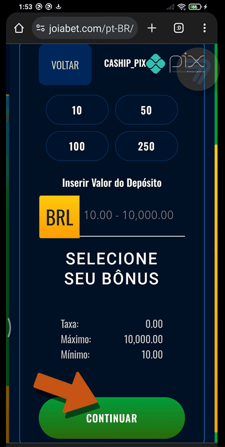 Captura de tela de como depositar passo 2.
