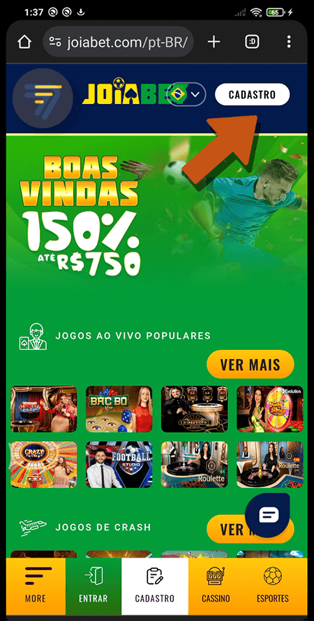 Captura de tela de como se registrar passo 1.