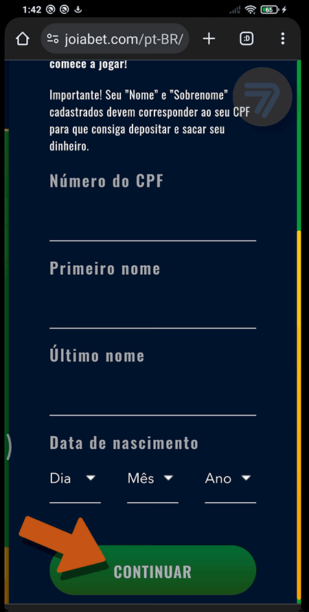 Captura de tela de como se registrar passo 2.