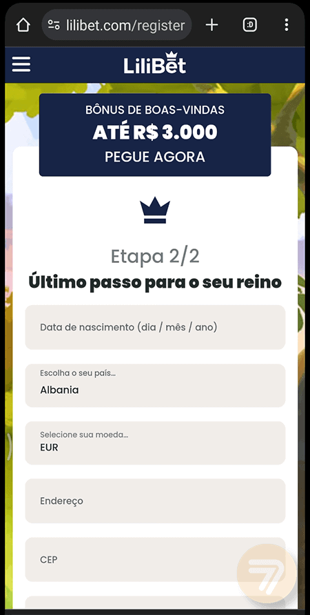 Captura de tela de como se registrar passo 3.