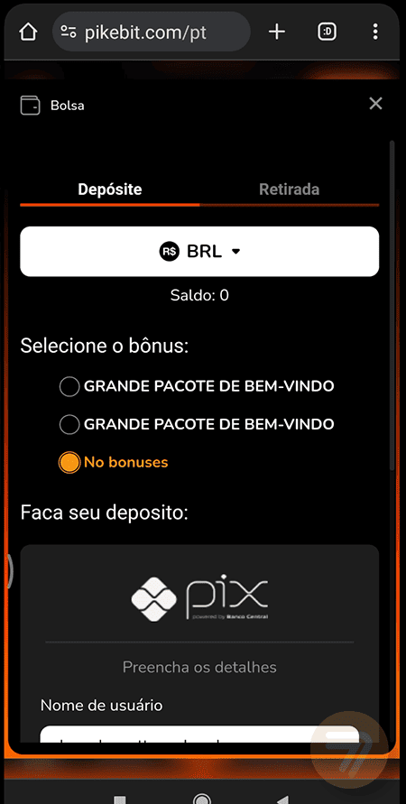 Captura de tela de como depositar passo 2.