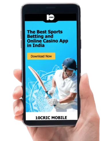 Hand holding mobile device showing 10CRIC mobile app page.