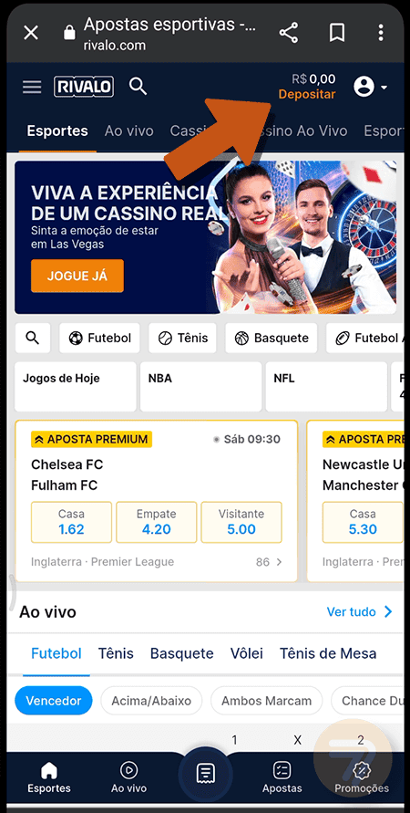 Captura de tela de como depositar passo 1.